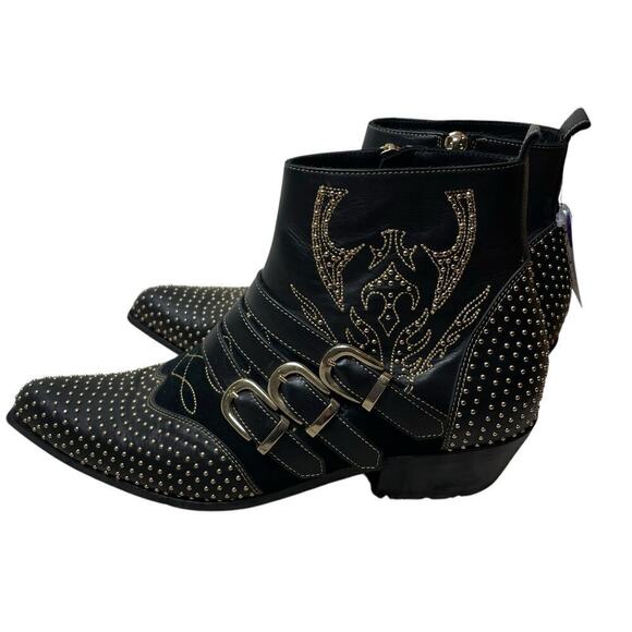 Anine Bing Penny Leather Studded Buckle Pointed Toe Ankle Boots Black Size 8 - Picture 10 of 10